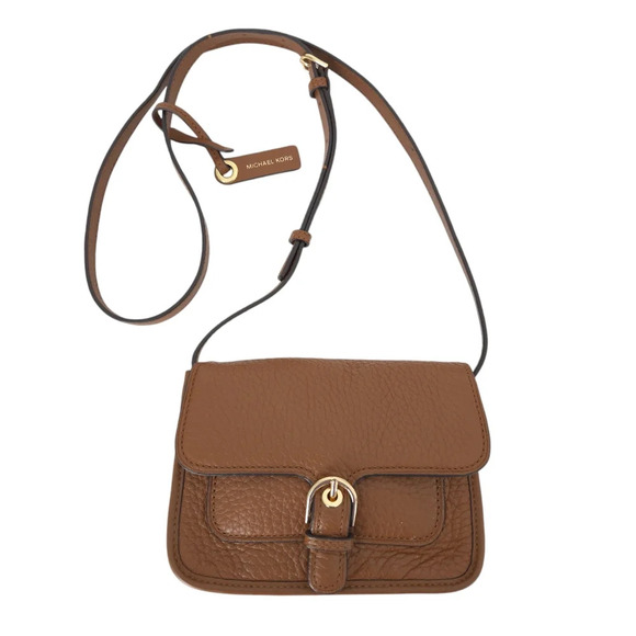Michael Kors Tan Brown Pebbled Leather Cinder Cooper Flap Crossbody Handbag - Picture 1 of 10